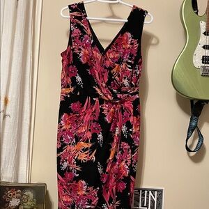 Jessica black and neon pink and orange floral dress